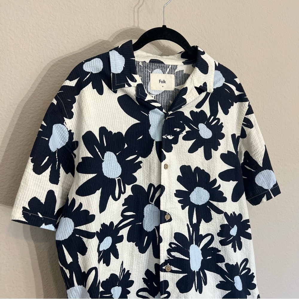 Folk Clothing Men’s retro floral cotton button down camp shirt vacation resort M - Picture 4 of 12